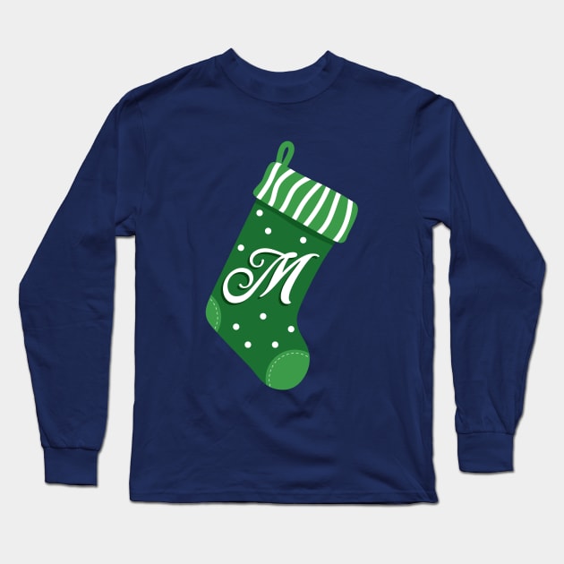 Christmas Stocking with Letter M Long Sleeve T-Shirt by VicEllisArt